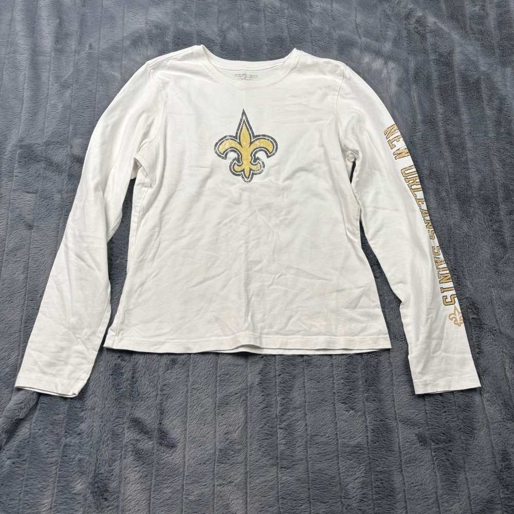 Reebok New Orleans Saints Womens White Long Sleeve T-Shirt Fleur De Lis Large